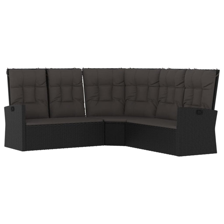 3-delige Loungeset met kussens poly rattan zwart MeubelReus