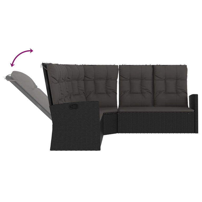 3-delige Loungeset met kussens poly rattan zwart MeubelReus