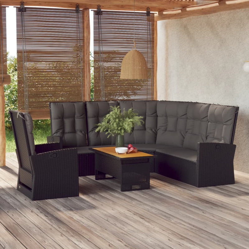 3-delige Loungeset met kussens poly rattan zwart MeubelReus