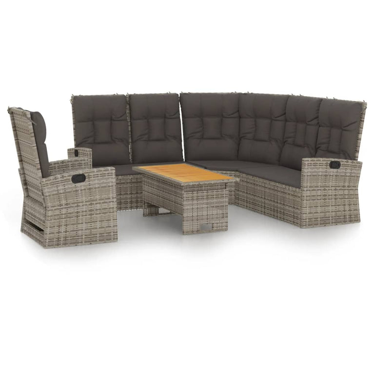 3-delige Loungeset met kussens poly rattan grijs MeubelReus