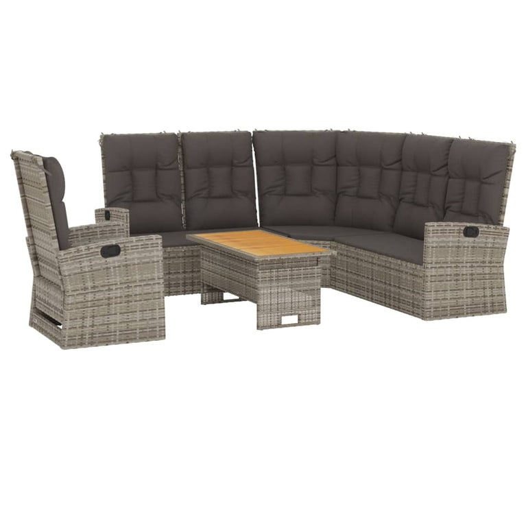 3-delige Loungeset met kussens poly rattan grijs MeubelReus