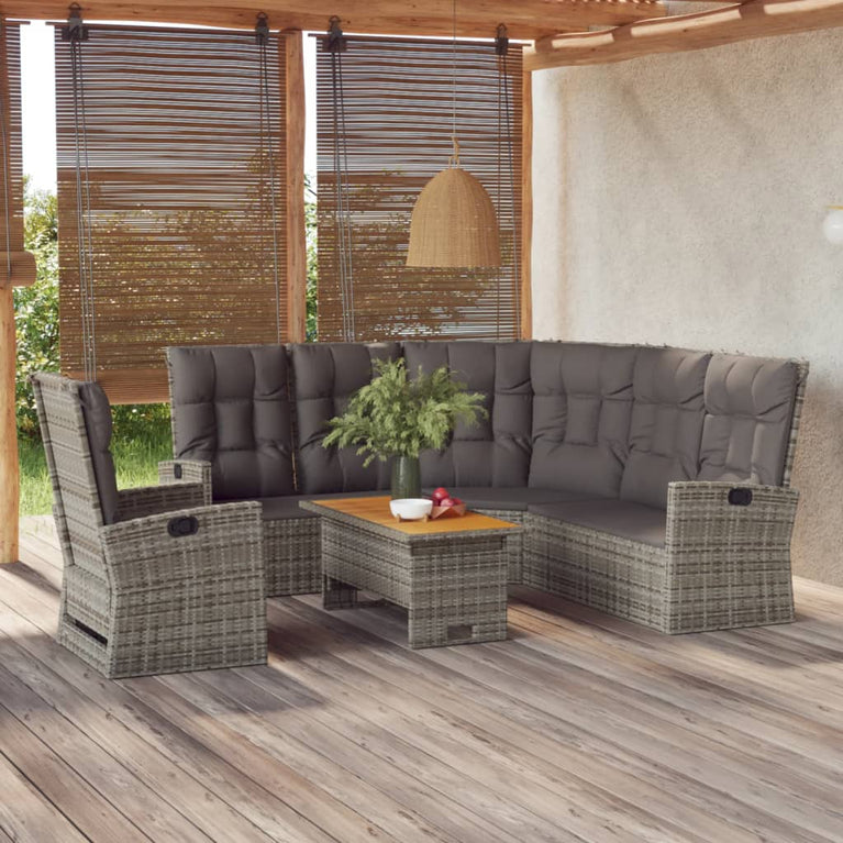 3-delige Loungeset met kussens poly rattan grijs MeubelReus