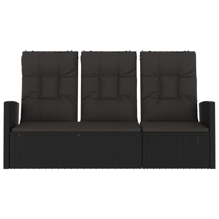 Tuinbank verstelbaar met kussens 173 cm poly rattan zwart MeubelReus