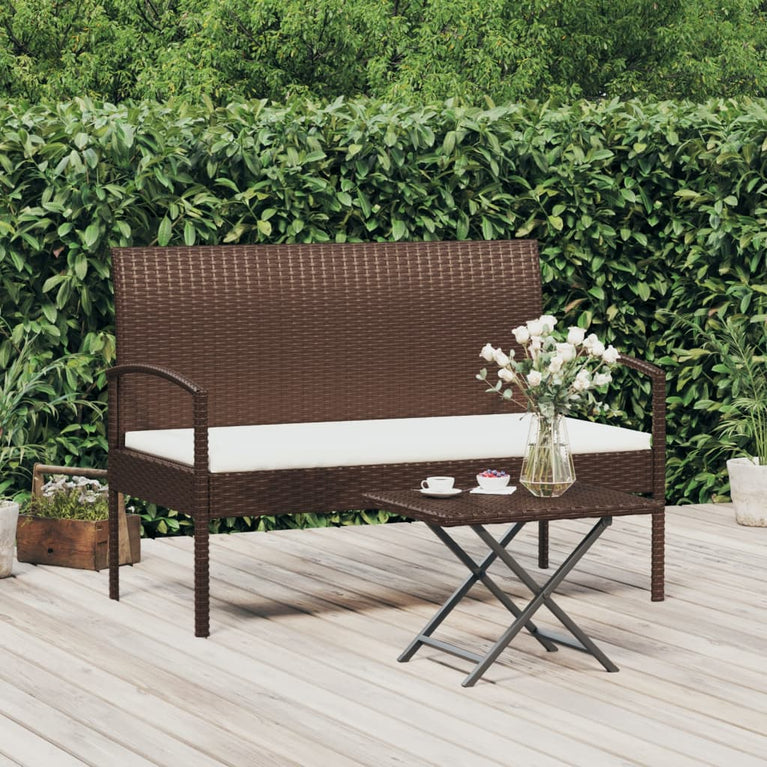 Tuinbank met kussen 105 cm poly rattan bruin MeubelReus