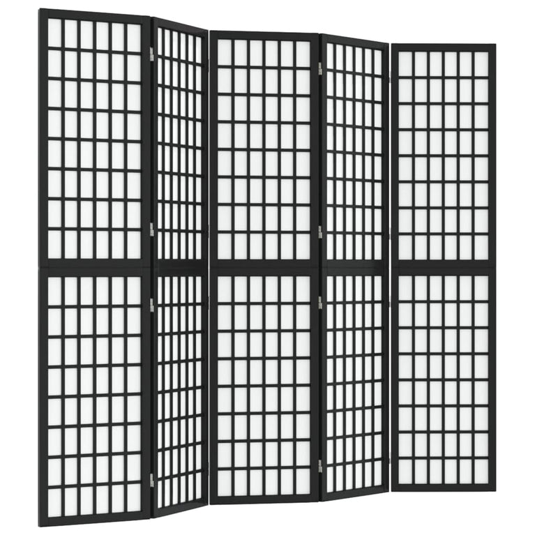 Kamerscherm inklapbaar 5 panelen Japanse stijl 200x170 cm zwart MeubelReus