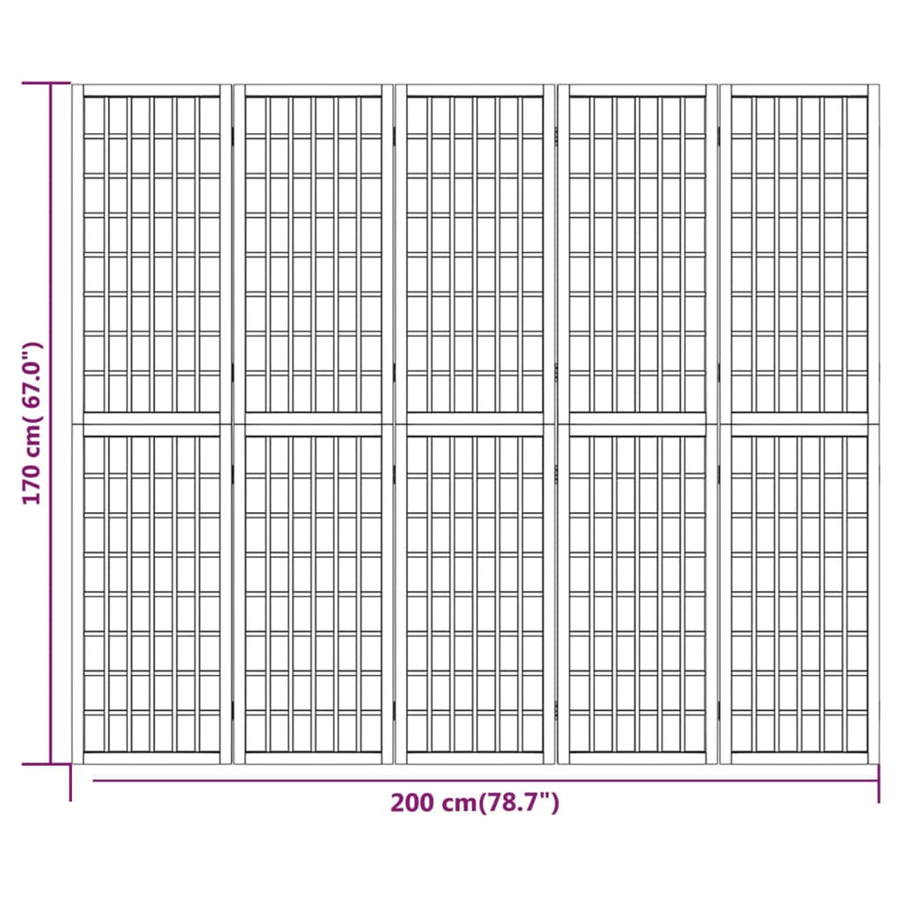Kamerscherm inklapbaar 5 panelen Japanse stijl 200x170 cm zwart MeubelReus