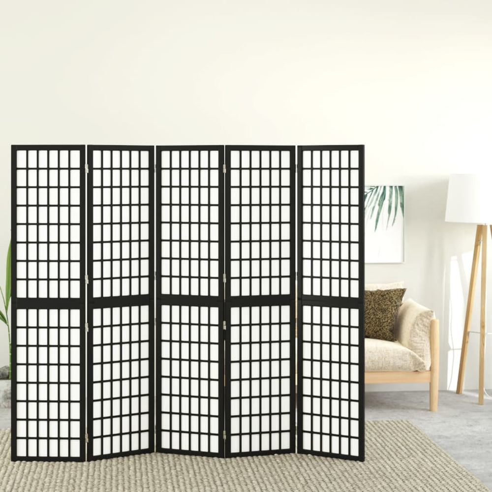 Kamerscherm inklapbaar 5 panelen Japanse stijl 200x170 cm zwart MeubelReus