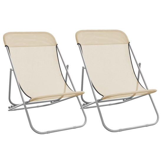Strandstoelen 2 st textileen en gepoedercoat staal crèmekleurig MeubelReus