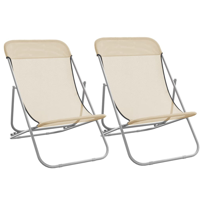 Strandstoelen 2 st textileen en gepoedercoat staal crèmekleurig MeubelReus