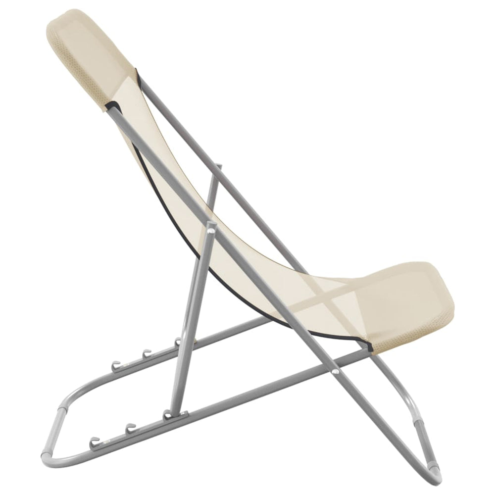 Strandstoelen 2 st textileen en gepoedercoat staal crèmekleurig MeubelReus
