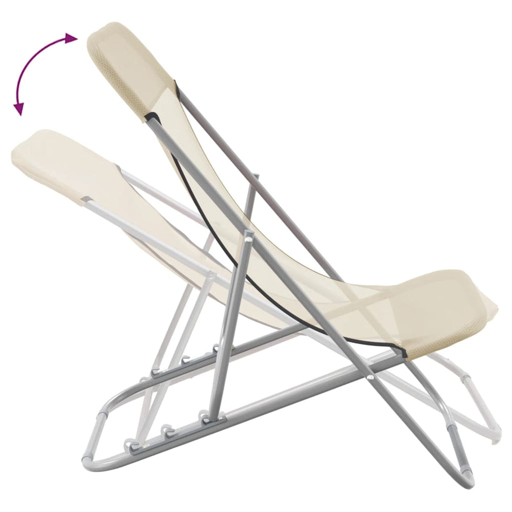 Strandstoelen 2 st textileen en gepoedercoat staal crèmekleurig MeubelReus