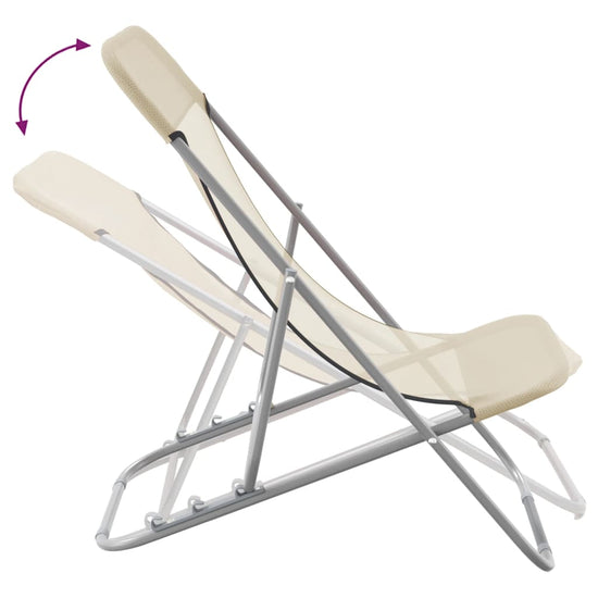 Strandstoelen 2 st textileen en gepoedercoat staal crèmekleurig MeubelReus