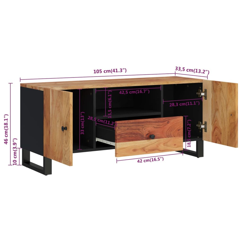 Tv-meubel 105x33,5x46 cm massief acaciahout en bewerkt hout MeubelReus
