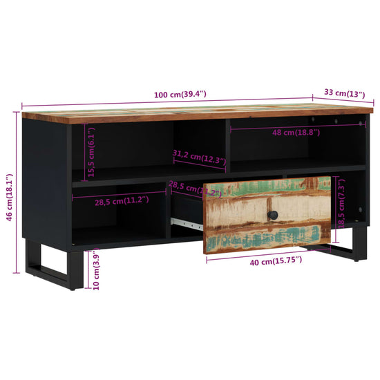 Tv-meubel 100x33x46 cm massief hout gerecycled en bewerkt hout MeubelReus