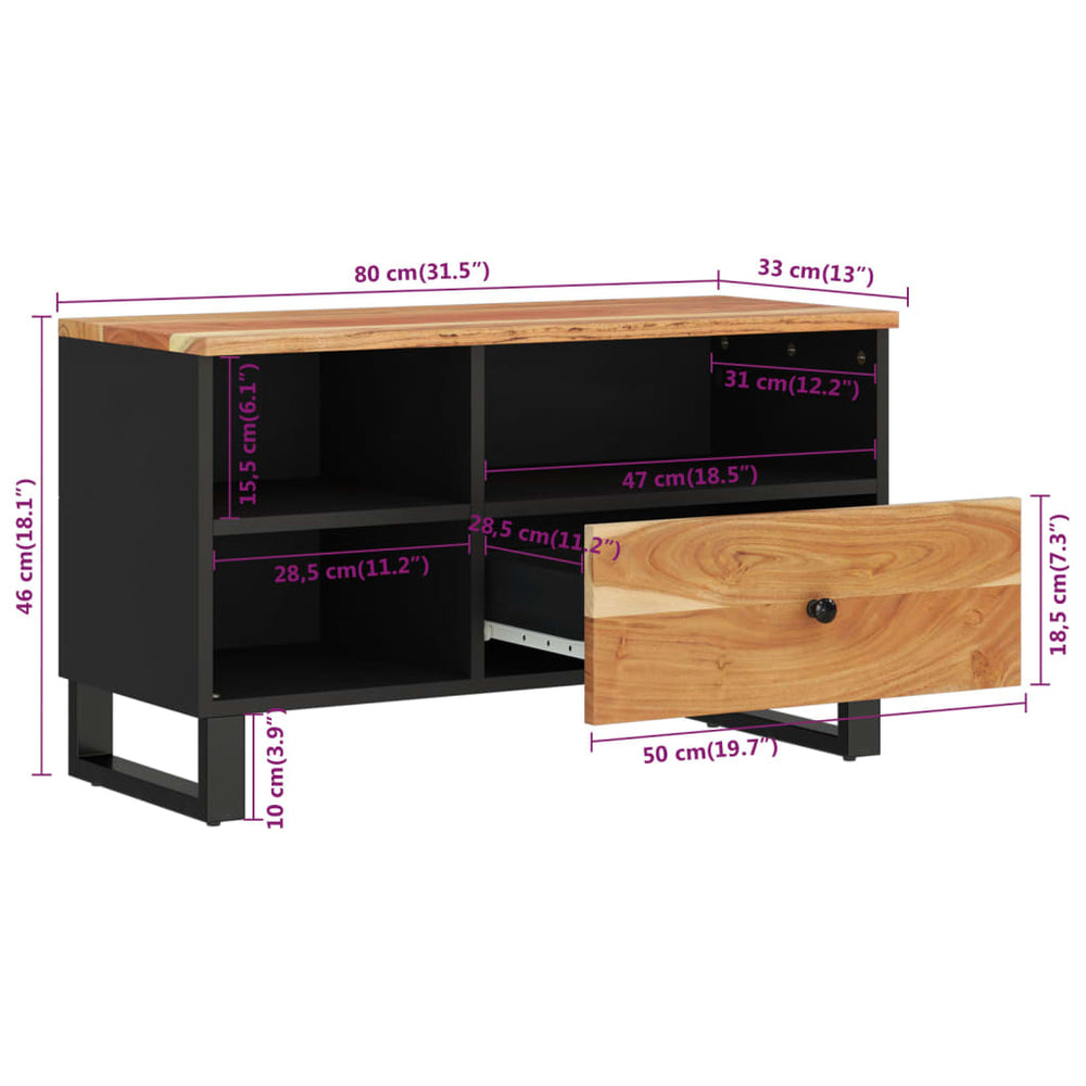 Tv-meubel 80x33x46 cm massief acaciahout en bewerkt hout MeubelReus