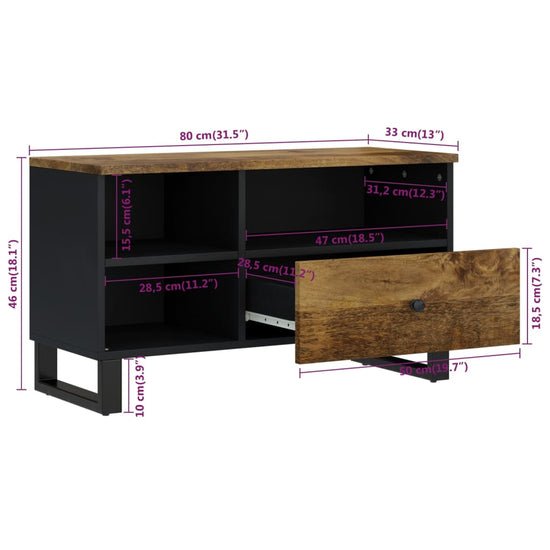 Tv-meubel 80x33x46 cm massief mangohout en bewerkt hout MeubelReus