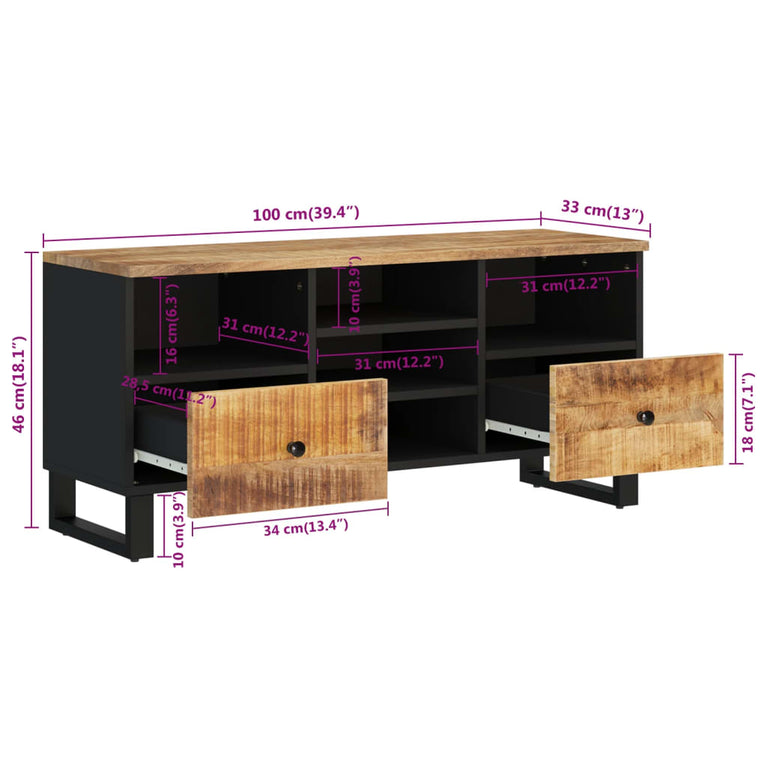 Tv-meubel 100x33x46 cm massief mangohout en bewerkt hout MeubelReus