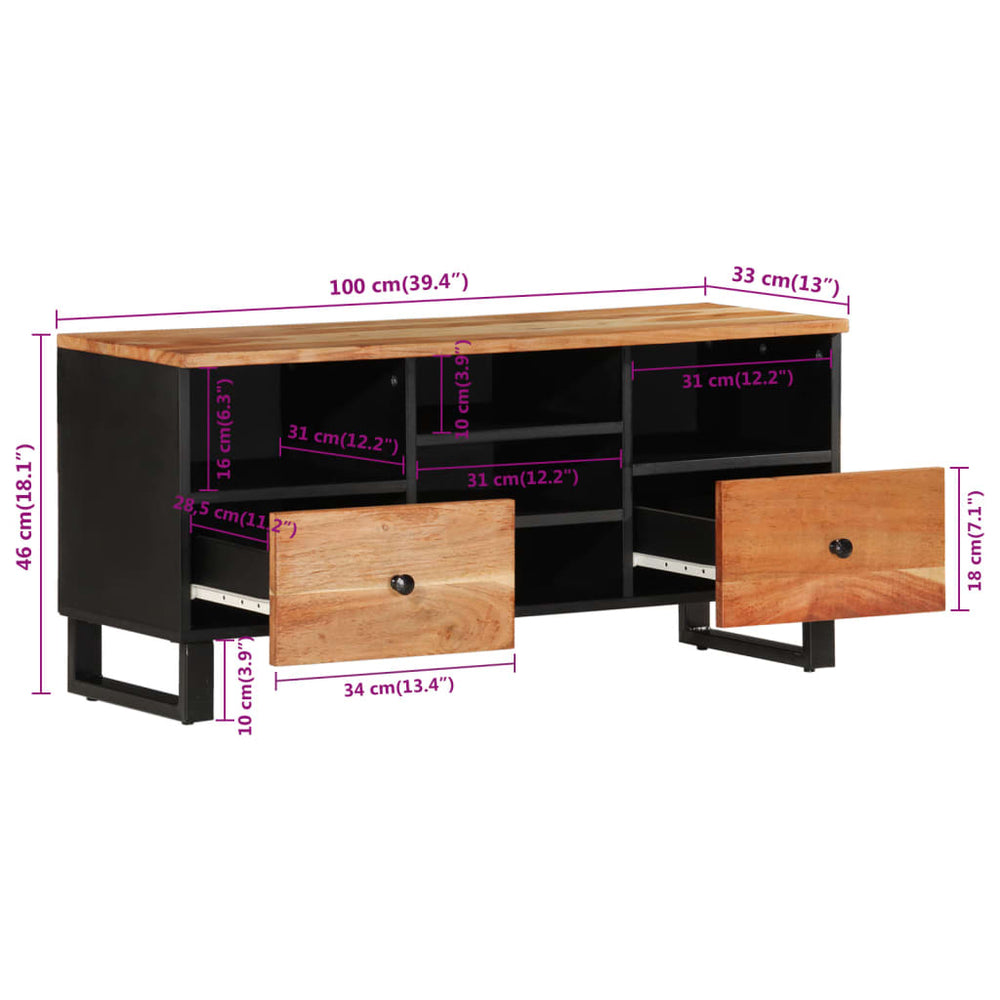 Tv-meubel 100x33x46 cm massief acaciahout en bewerkt hout MeubelReus