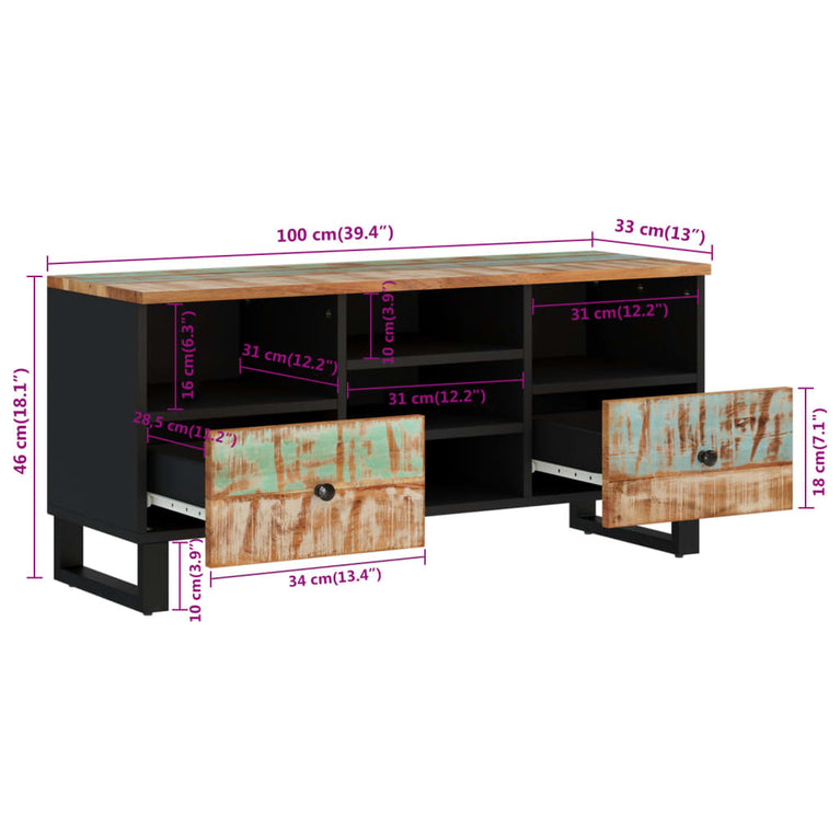 Tv-meubel 100x33x46 cm massief hout gerecycled en bewerkt hout MeubelReus