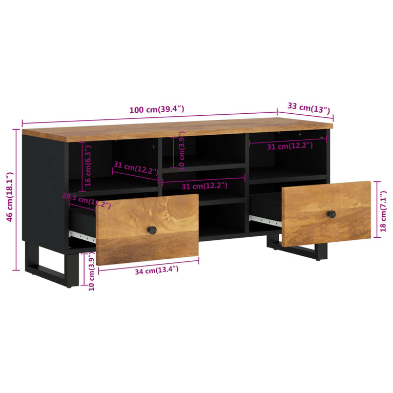Tv-meubel 100x33x46 cm massief mangohout en bewerkt hout MeubelReus
