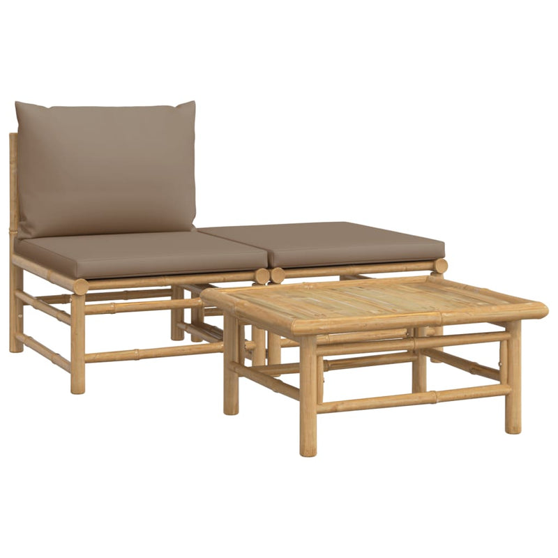 3-delige Loungeset met kussens bamboe taupe MeubelReus