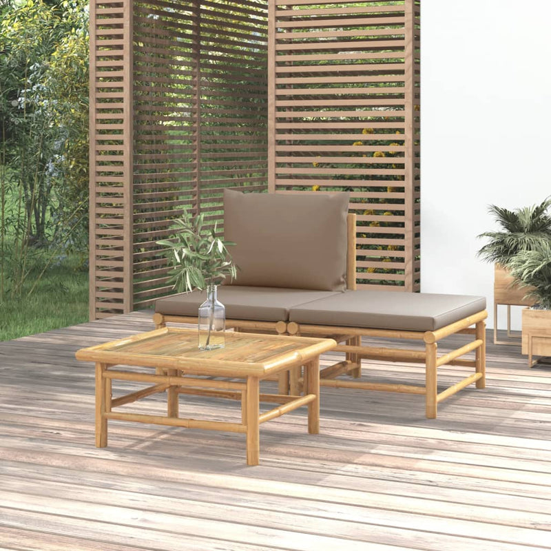 3-delige Loungeset met kussens bamboe taupe MeubelReus