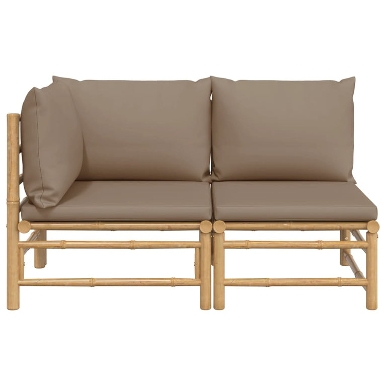2-delige Loungeset met kussens bamboe taupe MeubelReus