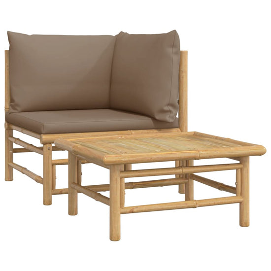 2-delige Loungeset met kussens bamboe taupe MeubelReus