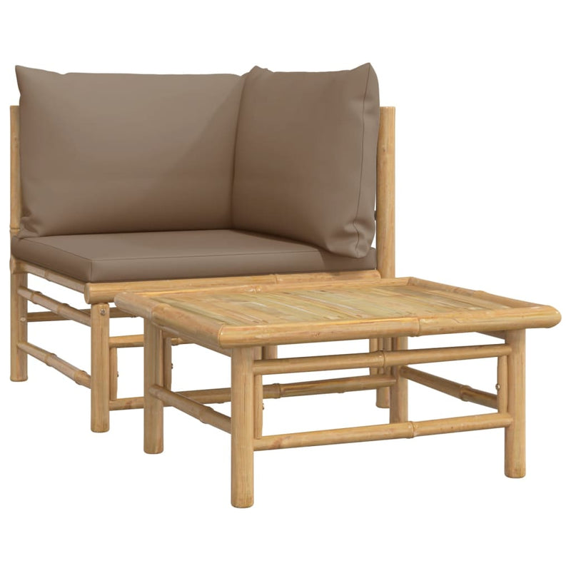 2-delige Loungeset met kussens bamboe taupe MeubelReus