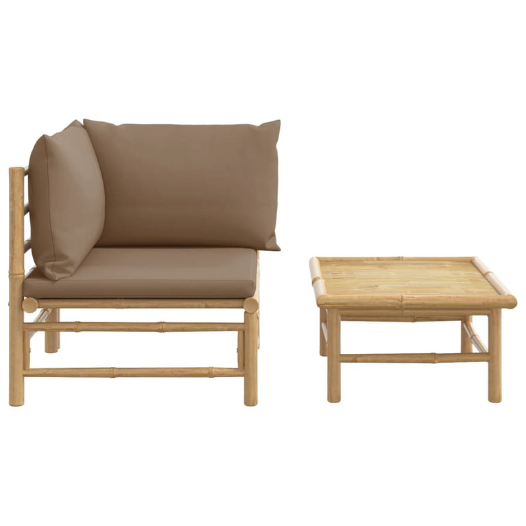 2-delige Loungeset met kussens bamboe taupe MeubelReus
