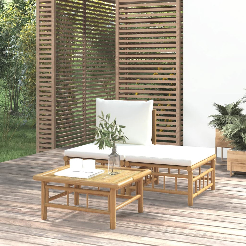 3-delige Loungeset met kussens bamboe crèmewit MeubelReus