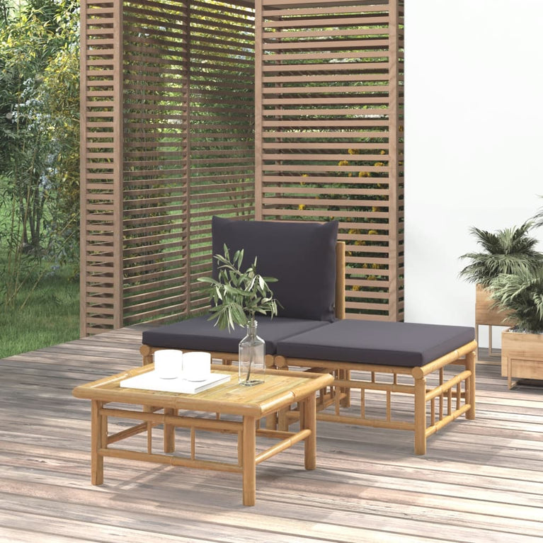 3-delige Loungeset met kussens bamboe donkergrijs MeubelReus