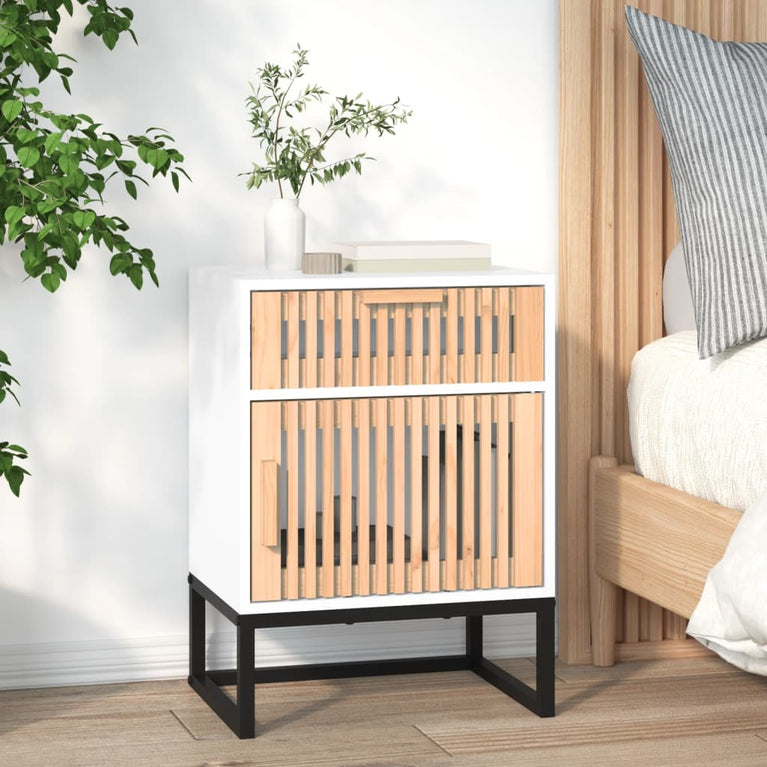 Nachtkastjes 2 st 40x30x55,5 cm bewerkt hout en ijzer wit MeubelReus