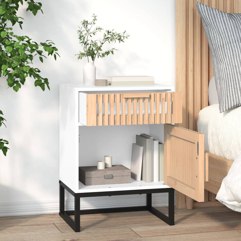 Nachtkastjes 2 st 40x30x55,5 cm bewerkt hout en ijzer wit MeubelReus