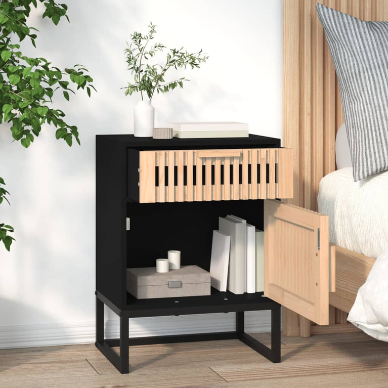 Nachtkastjes 2 st 40x30x55,5 cm bewerkt hout en ijzer zwart MeubelReus