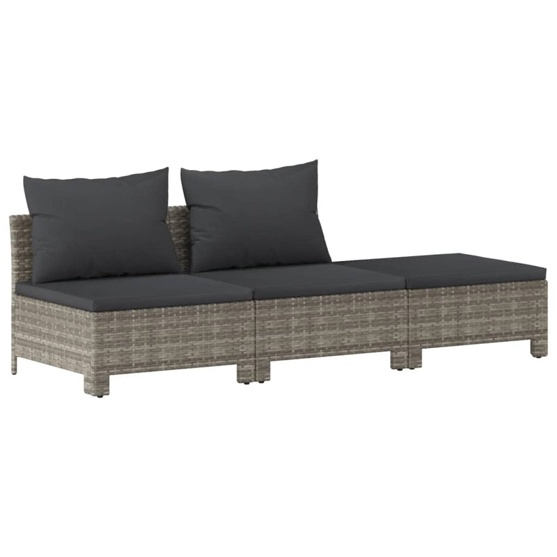 3-delige Loungeset met kussens poly rattan grijs MeubelReus