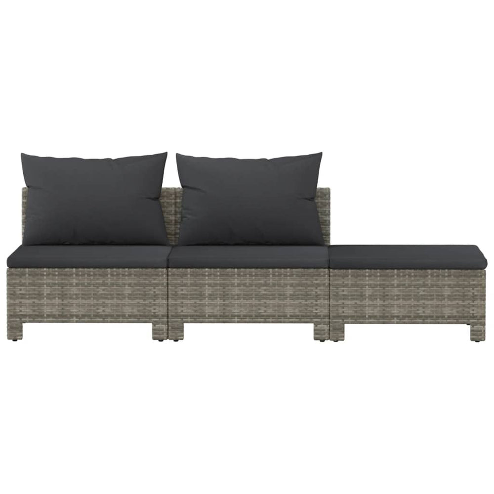3-delige Loungeset met kussens poly rattan grijs MeubelReus