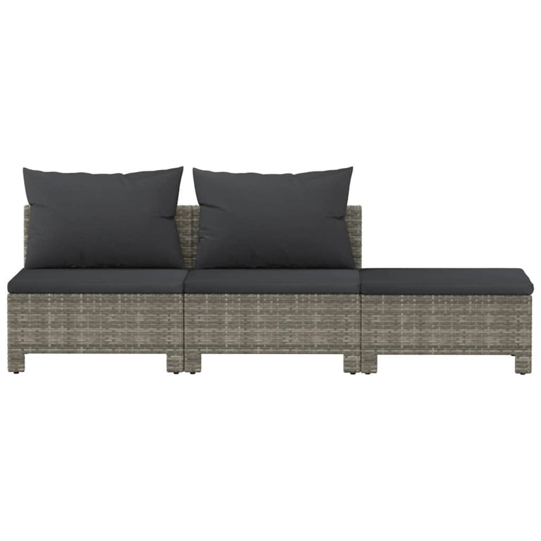 3-delige Loungeset met kussens poly rattan grijs MeubelReus