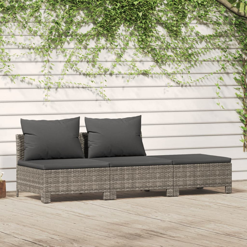 3-delige Loungeset met kussens poly rattan grijs MeubelReus