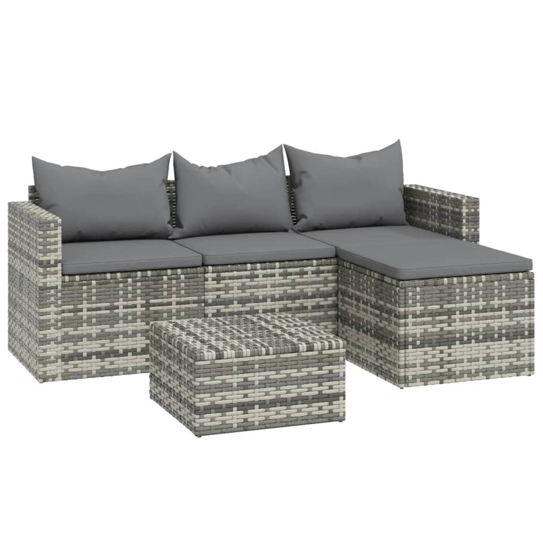 3-delige Loungeset met kussens poly rattan grijs MeubelReus
