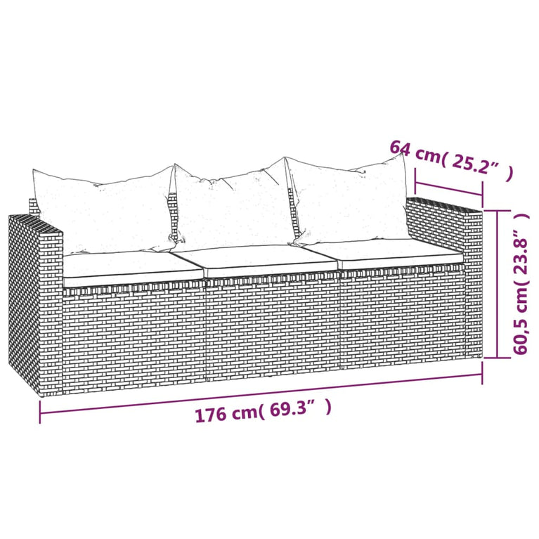 3-delige Loungeset met kussens poly rattan grijs MeubelReus