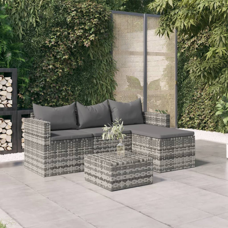 3-delige Loungeset met kussens poly rattan grijs MeubelReus