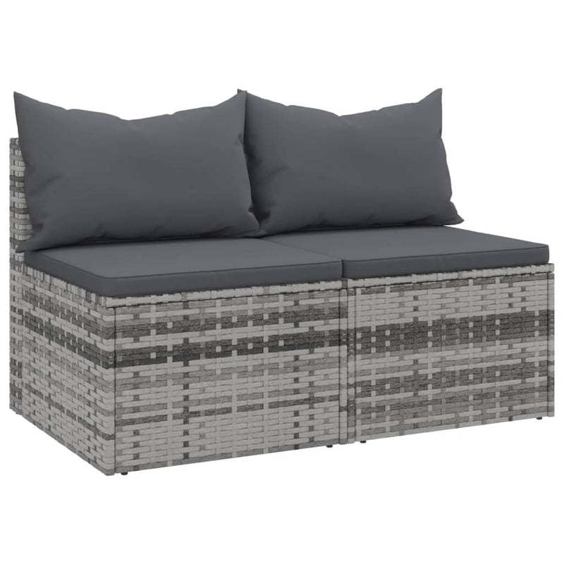 Tuinmiddenbank met kussens 2 st poly rattan grijs MeubelReus