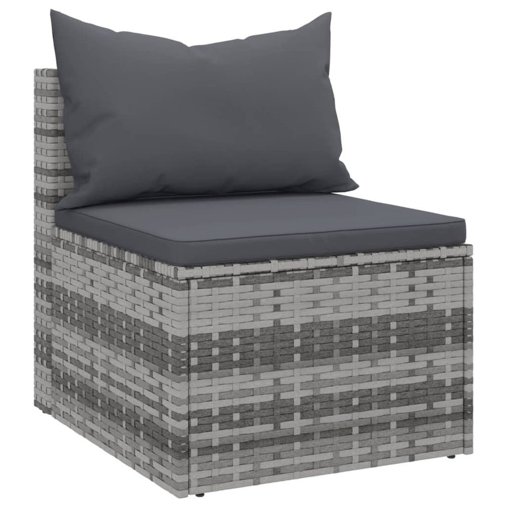 Tuinmiddenbank met kussens 2 st poly rattan grijs MeubelReus
