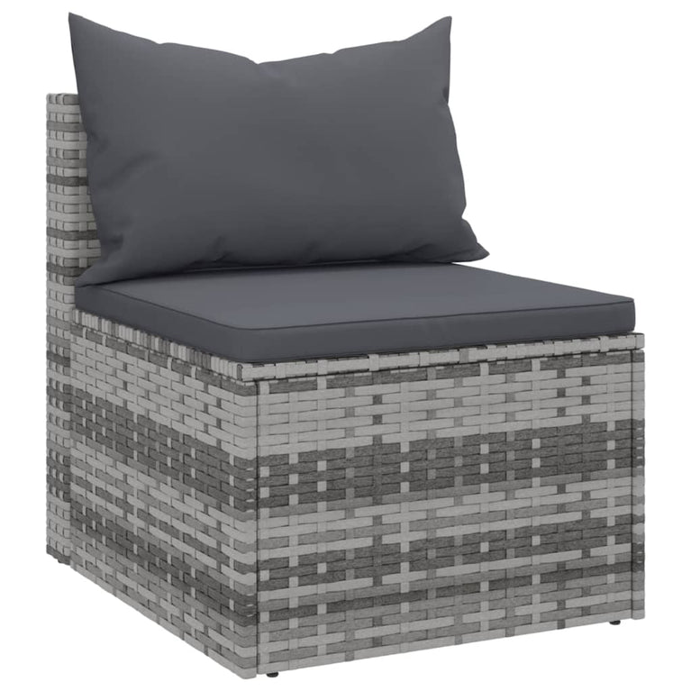 Tuinmiddenbank met kussens 2 st poly rattan grijs MeubelReus