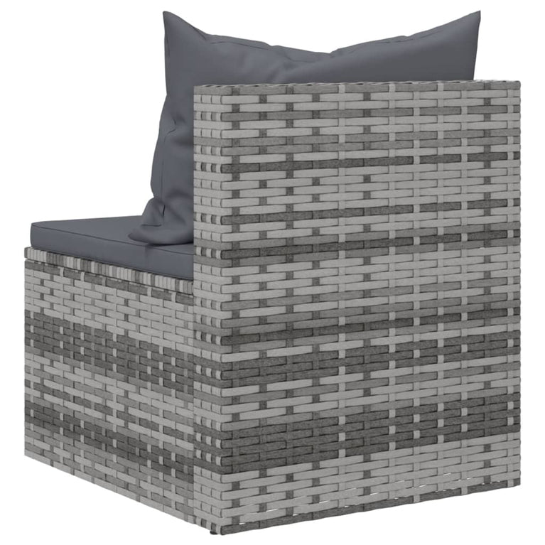 Tuinmiddenbank met kussens 2 st poly rattan grijs MeubelReus