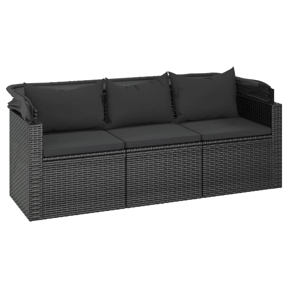 Tuinbank 3-zits met dak en voetenbank poly rattan zwart MeubelReus