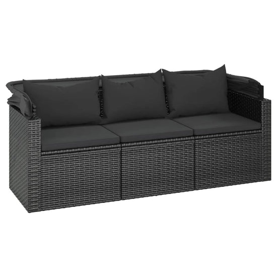 Tuinbank 3-zits met dak en voetenbank poly rattan zwart MeubelReus