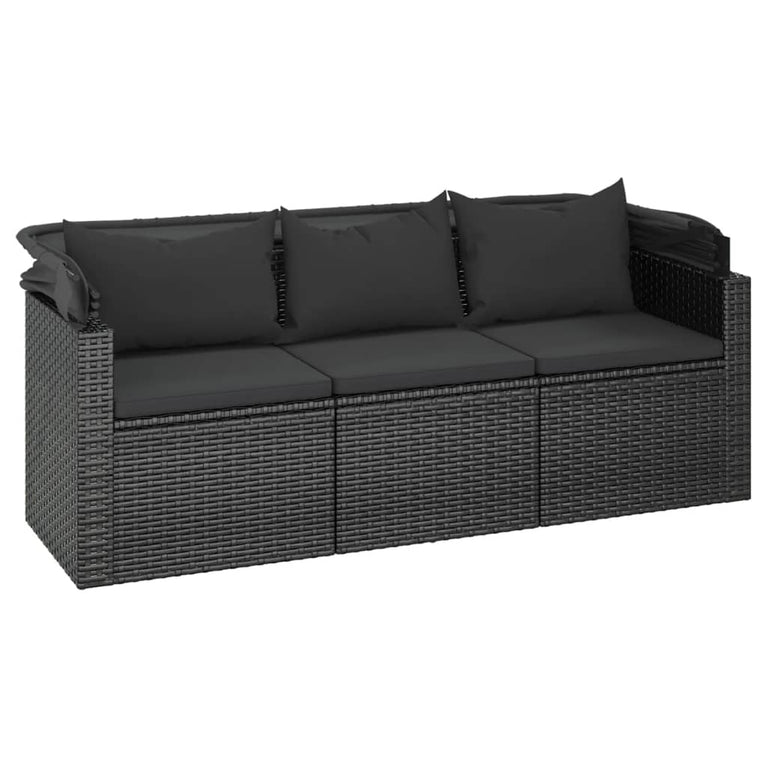 Tuinbank 3-zits met dak en voetenbank poly rattan zwart MeubelReus