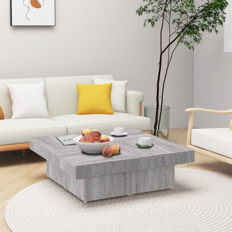Salontafel 90x90x28 cm bewerkt hout grijs sonoma eikenkleurig MeubelReus